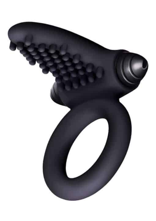 The 9's - S-Bullet Ring Tongue Silicone Vibrating Cock Ring - Black - Image 2