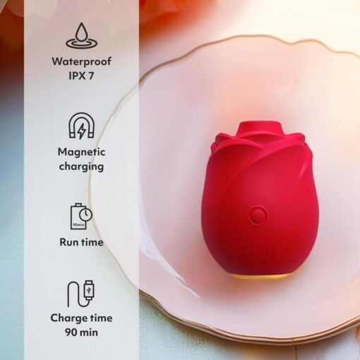 Womanizer Rose Rechargeable Silicone Air Pulse Clitoral Vibrator - Red/Gold - Image 3