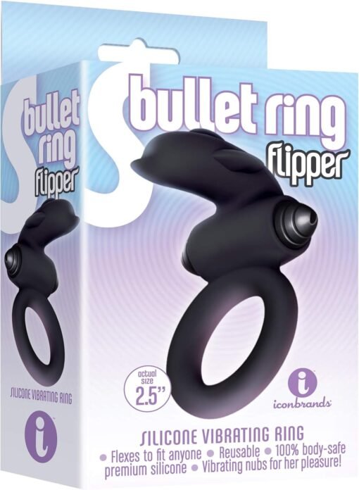 The 9's - S-Bullet Ring Flipper Silicone Vibrating Cock Ring - Black