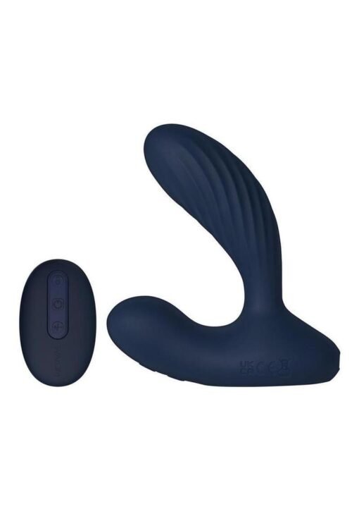 Svakom - Vick Neo 2 App Compatible Rechargeable Silicone Warming Dual Stimulating Prostate Vibrator with Remote Control - Navy Blue/Gold - Image 4