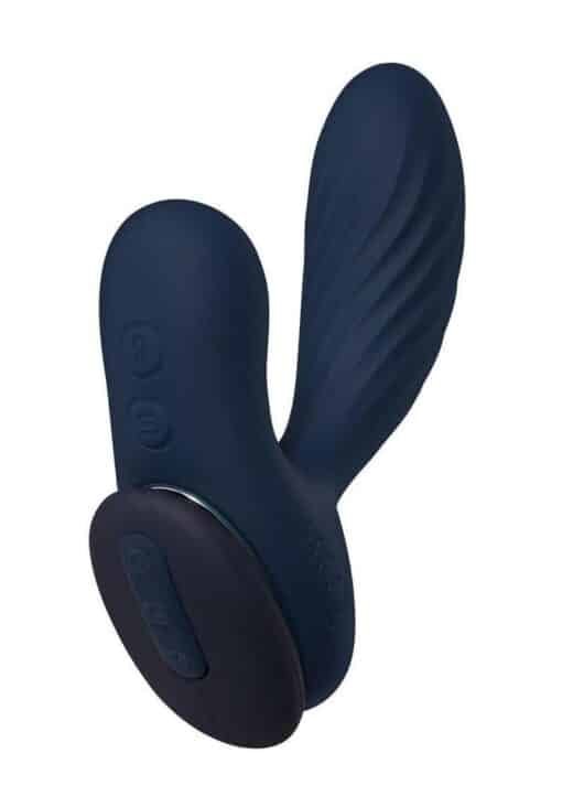 Svakom - Vick Neo 2 App Compatible Rechargeable Silicone Warming Dual Stimulating Prostate Vibrator with Remote Control - Navy Blue/Gold - Image 3
