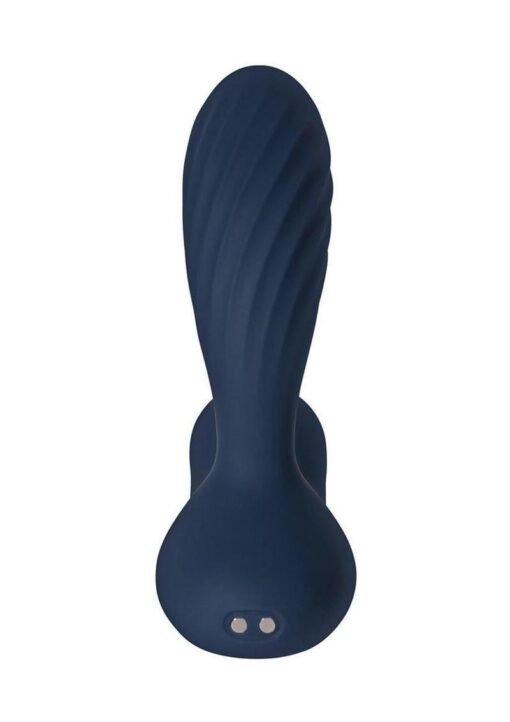 Svakom - Vick Neo 2 App Compatible Rechargeable Silicone Warming Dual Stimulating Prostate Vibrator with Remote Control - Navy Blue/Gold - Image 2