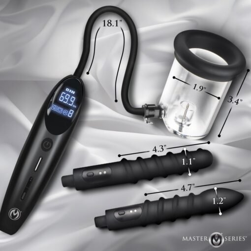 Master Series Rosebud Driller Deluxe Set Vibrating Silicone Rosebud Pump - Black - Image 4