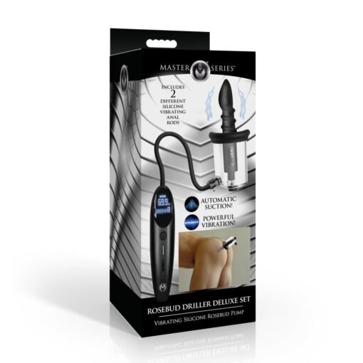 Master Series Rosebud Driller Deluxe Set Vibrating Silicone Rosebud Pump - Black