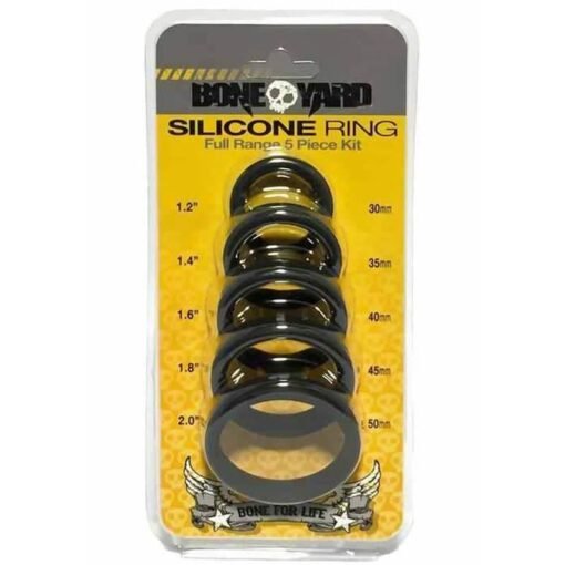 Boneyard Silicone Ring Cock Rings Full Range Kit (5 Piece Kit) - Black