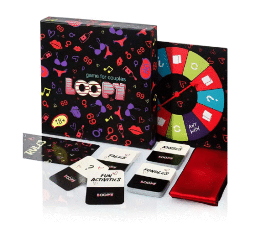 Loopy Couples Game Spinner Set with 69 Cards and Blindfold